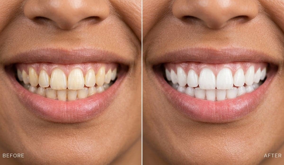 Before and after smile whitening preview